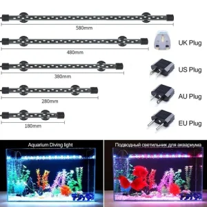 Aquarium Fish Tank Submersible LED Light Lamp Tube Bar White & Blue – UK Plug