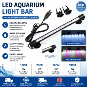 Submersible Aquarium Light Underwater RGB Multicolour LED Lights for Fish Tank